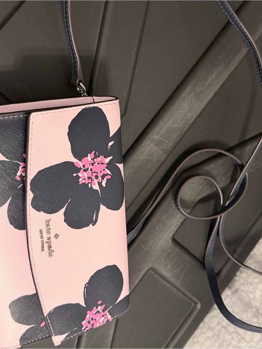 kate spade Pink Floral Print Crossbody with Navy Strap